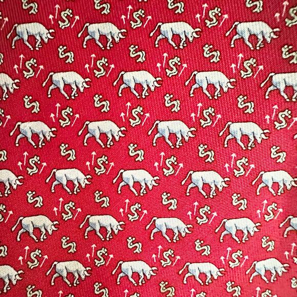 Vineyard Vines Martha Handpicked Shep Ian Red Silk Bull Market Dollar Money Tie - Picture 5 of 7